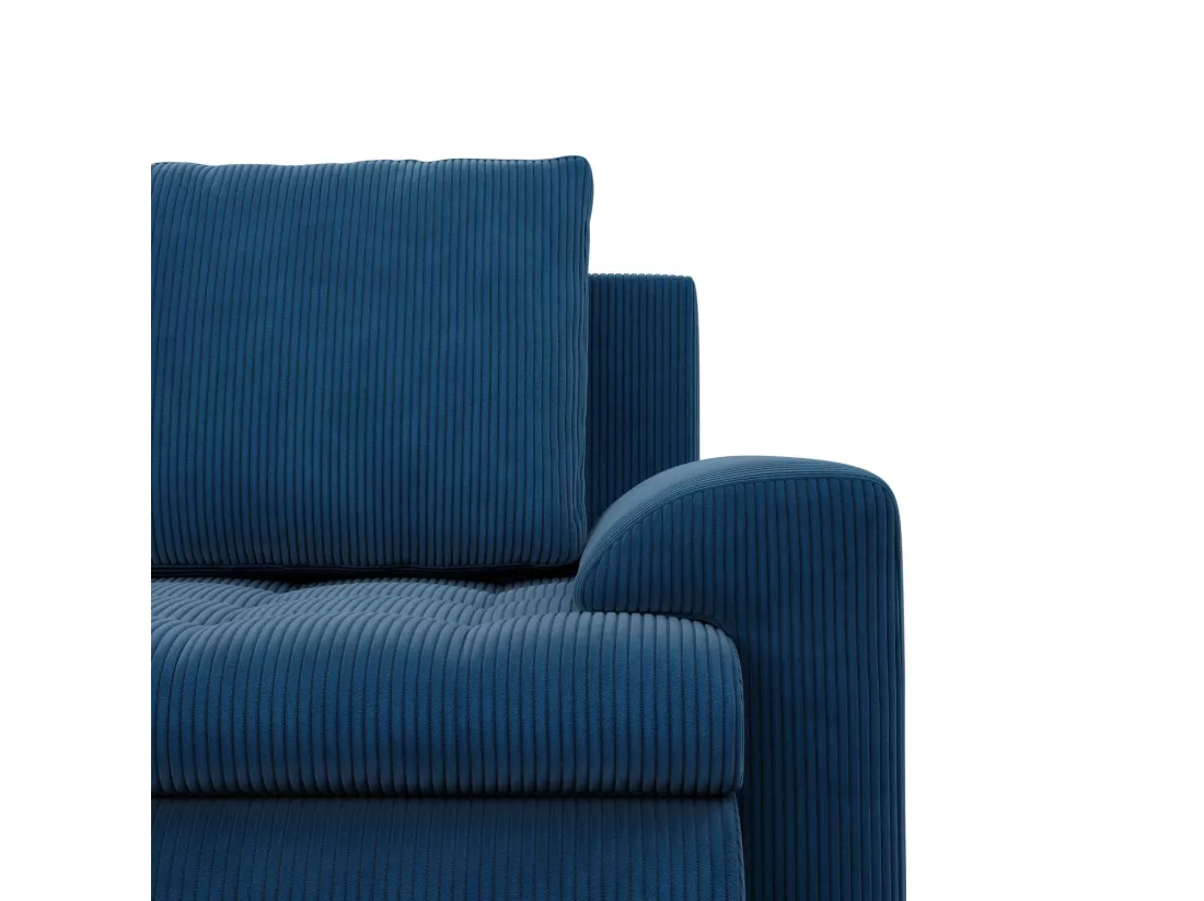 Canapé d'angle en U avec fonction sommeil, 2 méridiennes, Cord - Bleu foncé
