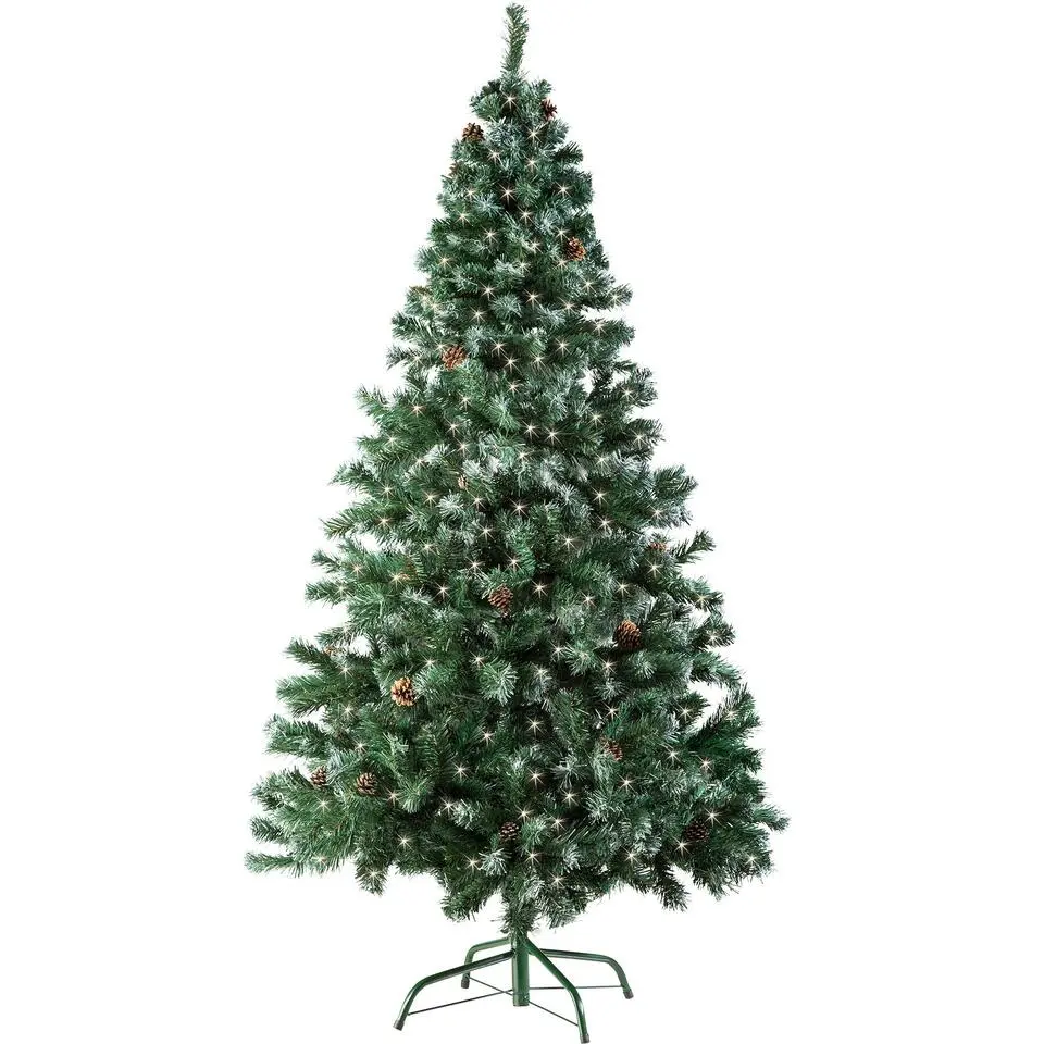 tectake Kunstkerstboom met dennenappels en metalen standaard 180cm, Groen