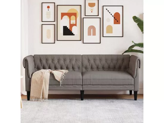 Canapé Chesterfield 3 places taupe tissu