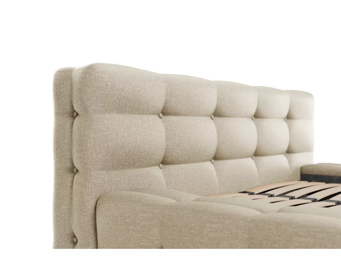 Lit coffre capitonné 140 x 190 cm - Tissu chiné - Beige - LERUCO de Pascal Morabito