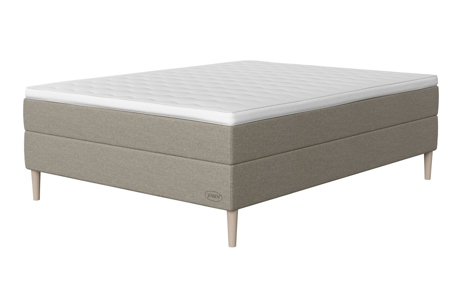 Opal jubileum kontinentalseng 180x210 cm Tekstil 387 Greige, ekstra fast/ekstra fast, seamless, Sleep II overmadrass og Conic 18 cm hvitvasket ben + støtteben, gavl selges separate