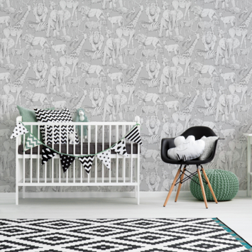 Vliesbehang Jungle dieren grijs (108567)