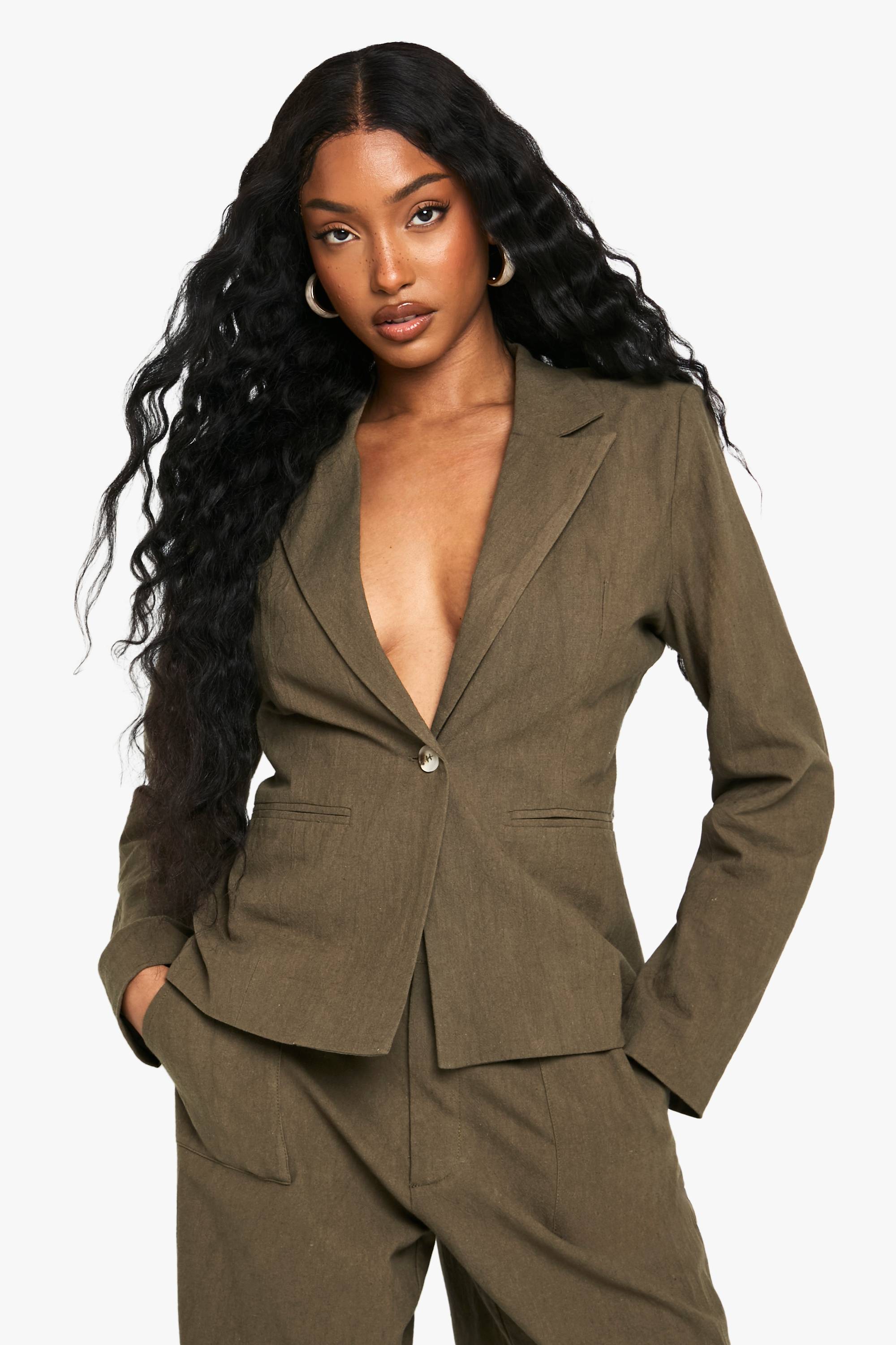 boohoo Blazer à simple boutonnage style lin sur mesure