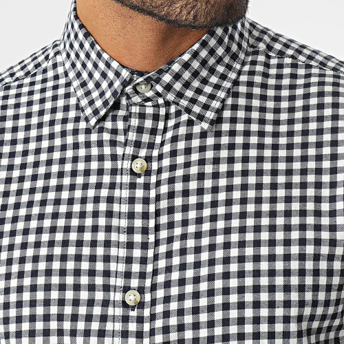 Chemise Manches Longues A Carreaux Jeff Check Blanc Bleu Marine