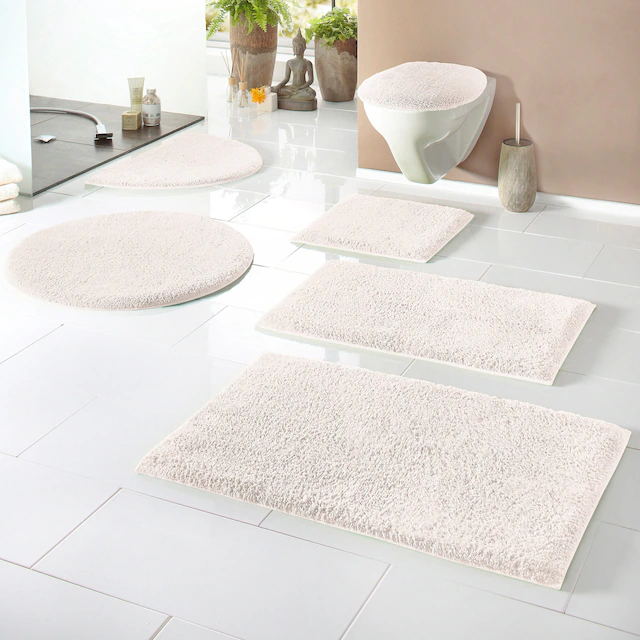 my home Badematte »Maren, Badvorleger, Badezimmer Teppich« Höhe 15 mm rutschhemmend beschichtet fussbodenheizungsgeeignet Bio-Baumwolle, Badteppich, Badematten auch als 3 teiliges Set