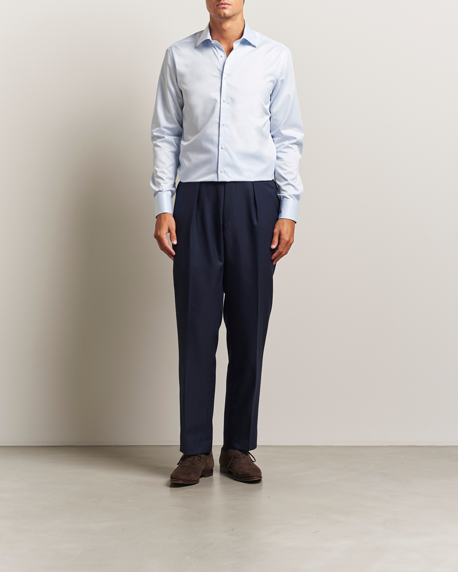 Stenströms Regular Fit Cotton Twill Double Cuff Shirt Blue