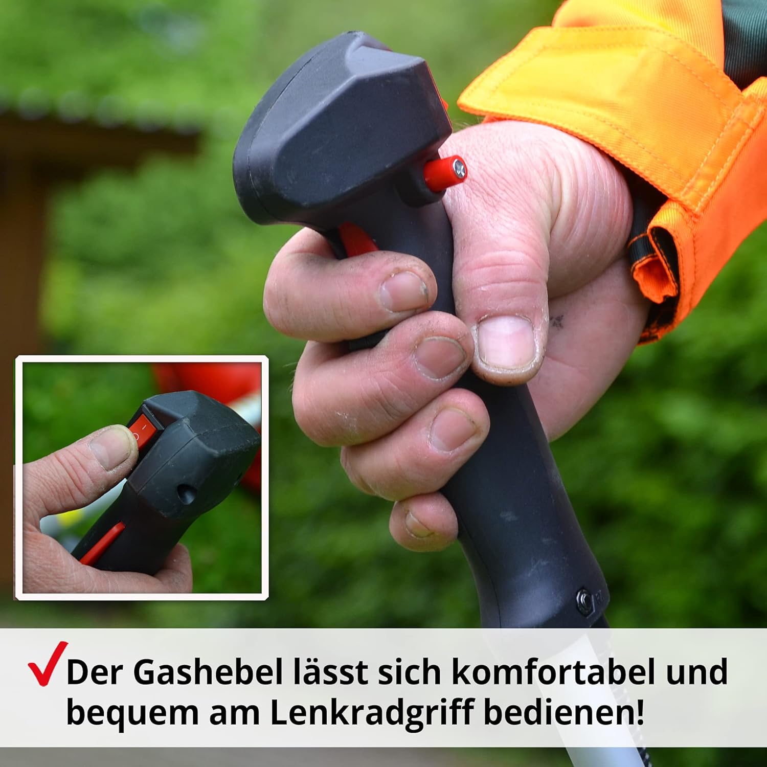 HECHT Benzin Freischneider Motorsense mit 2-Takt-Motor mit 2 PS – 43 cm und 25,5 cm Schnittkreis – inklusive Doppel Faden Spule und Metallmesser, Komfort-Tragegurt, Lenkradgriff – Antivibrationsgriff