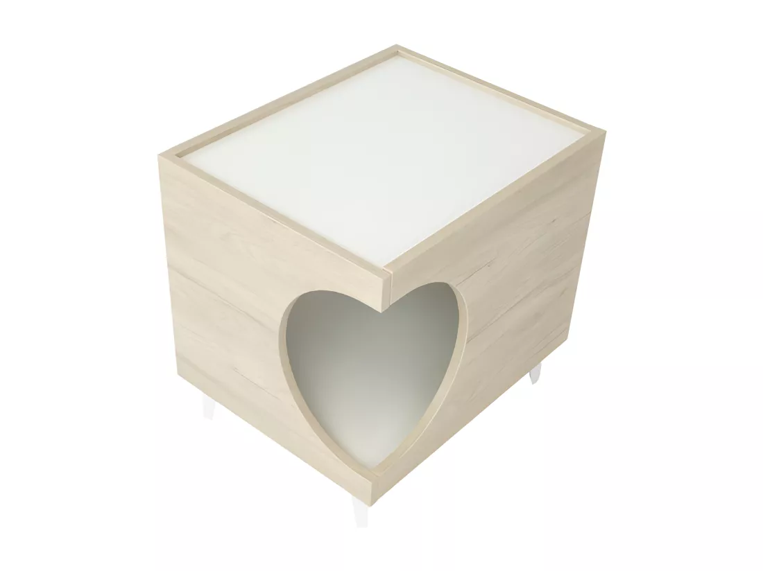 Table d'Appoint pour chien et chat ELLIE - Chêne/Blanc - Entrée latérale, 1 porte.