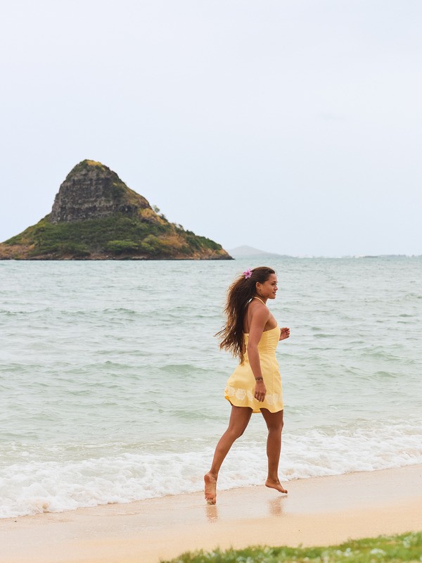 After Glow Mini Solid Robe dos-nu Jaune Femme