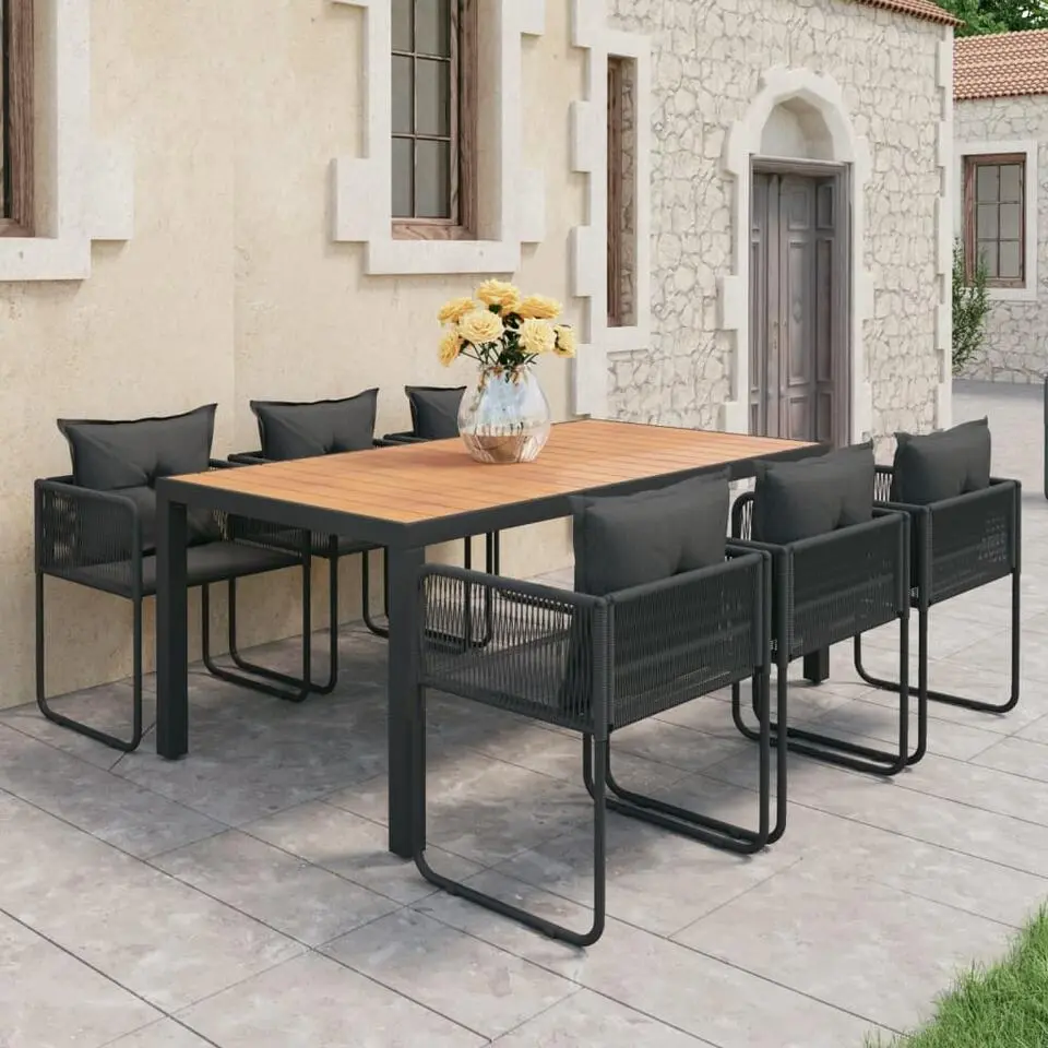 vidaXL - 7-delige Tuinset met kussens - Zwart & bruin - PVC-rattan - 184.5x90 cm