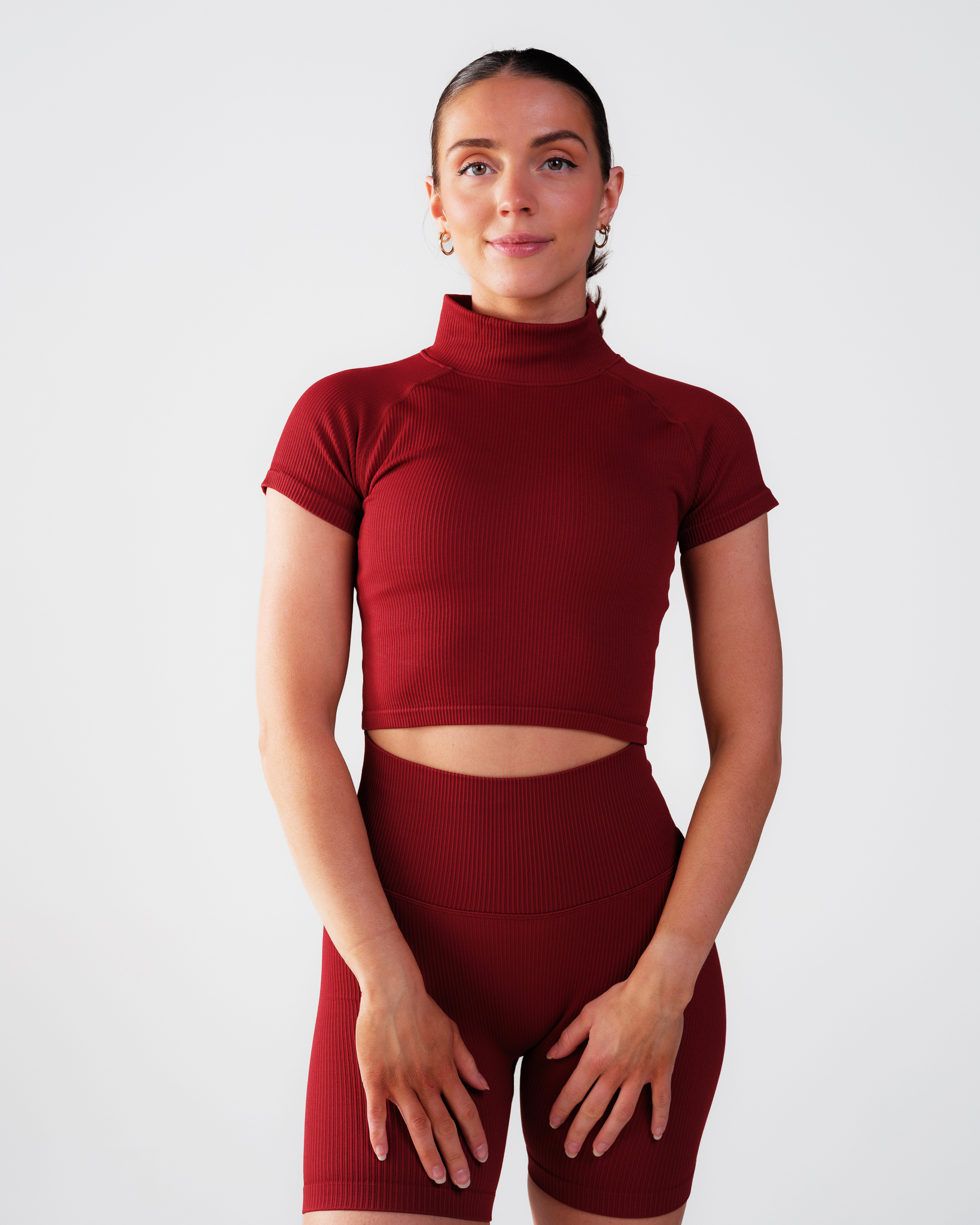 Bumpro Perfect Rib Crop Tee Turtleneck Wine