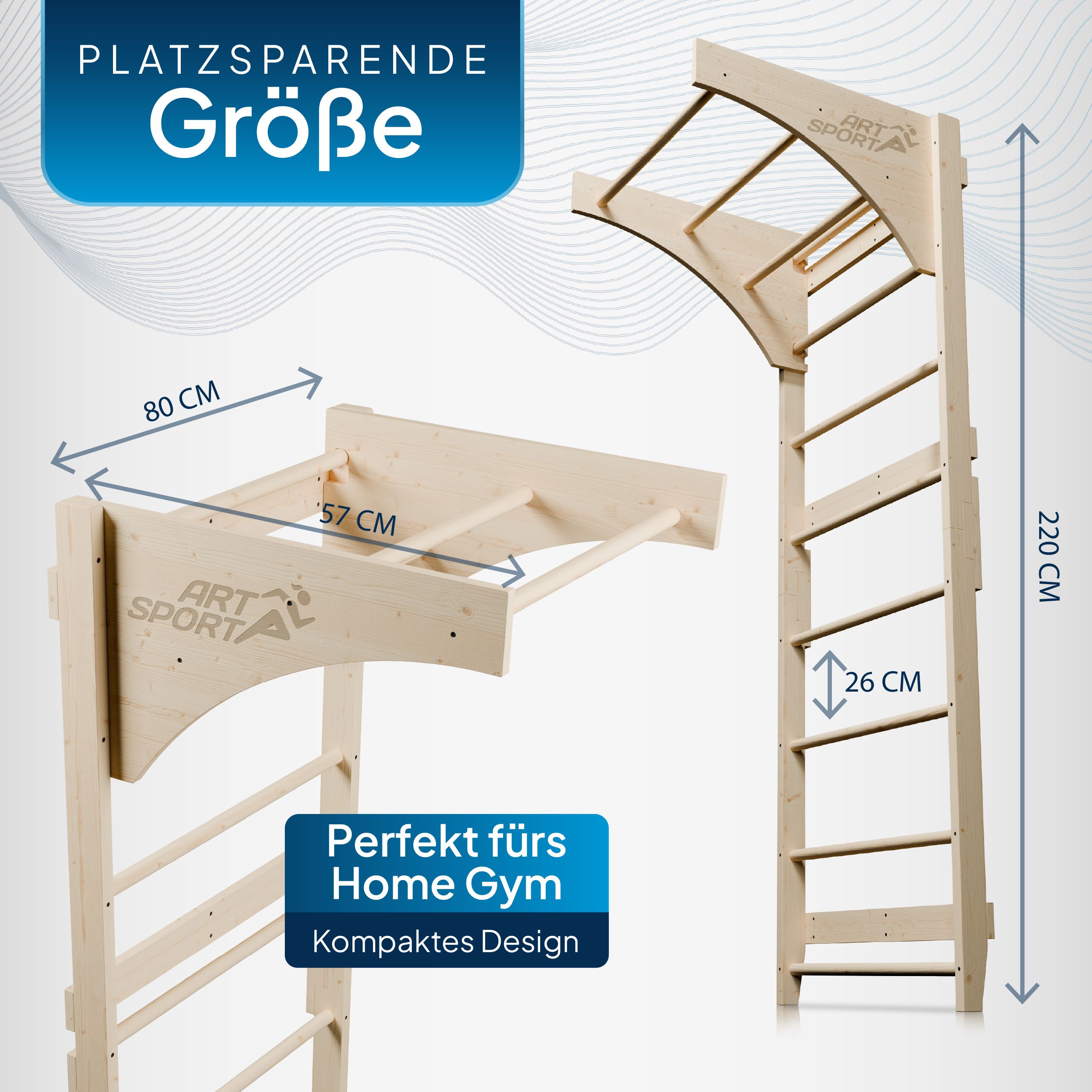 ArtSport Sprossenwand für Erwachsene - Indoor Klettergerüst aus Holz mit Klimmzugstange - Natur