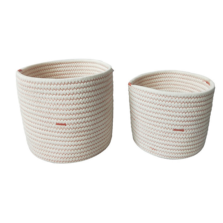 Lot de 2 panier ronds blancs à motif terracotta Ornami