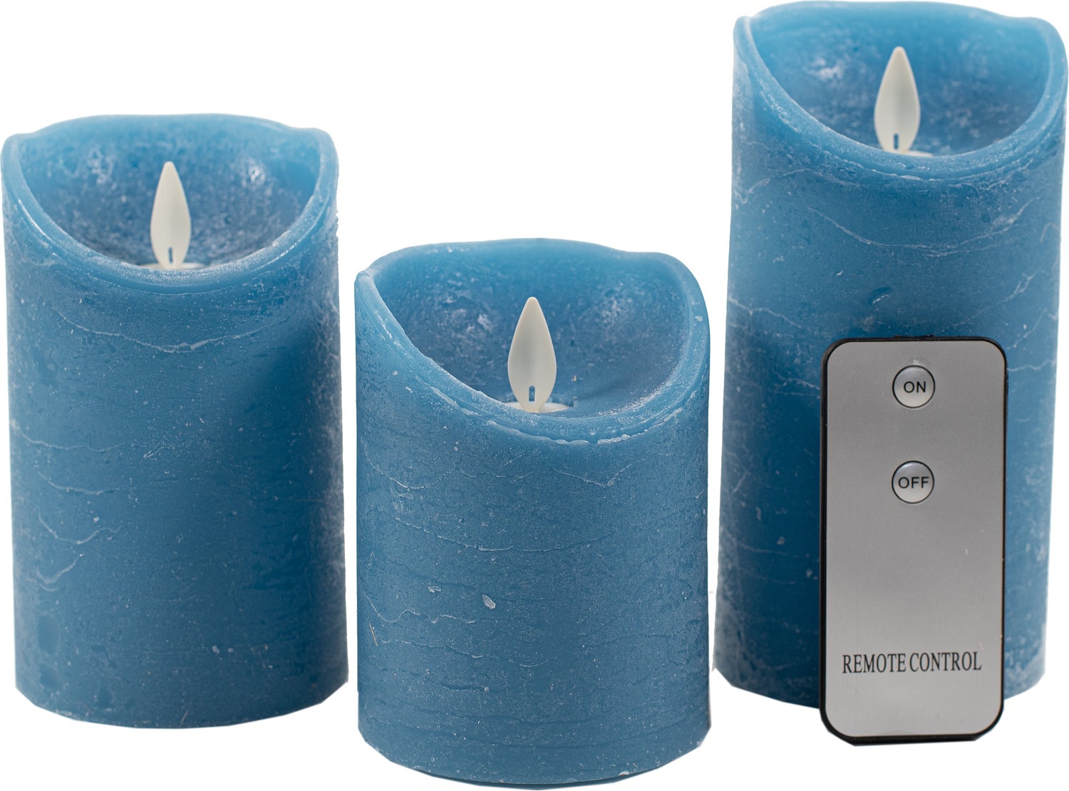 Anna's Collection LED stompkaars Rustiek blauw D 7,5 H 10 / 12,5 / 15 cm 3 stuks