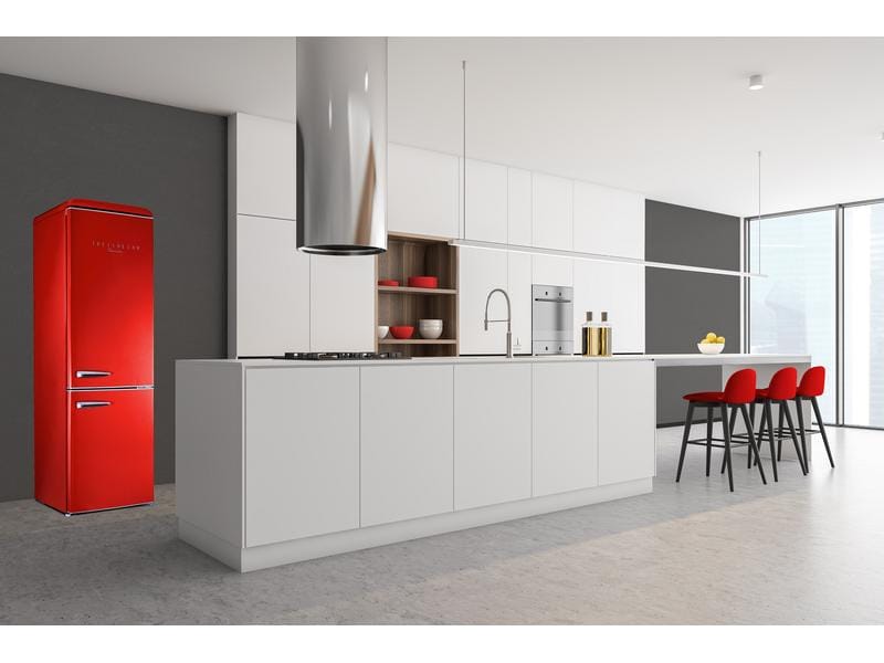 Trisa Kühl-Gefrierkombination Frescolino Classic 300 Rot Grosser Kühlschrank mit Gefrierfach in Retro Design