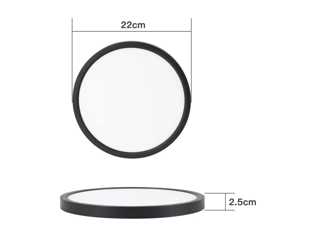 NETTLIFE Plafonnier LED plafonnier plat chambre lampe Ø22cm lampe salle de bain noir 15W IP44
