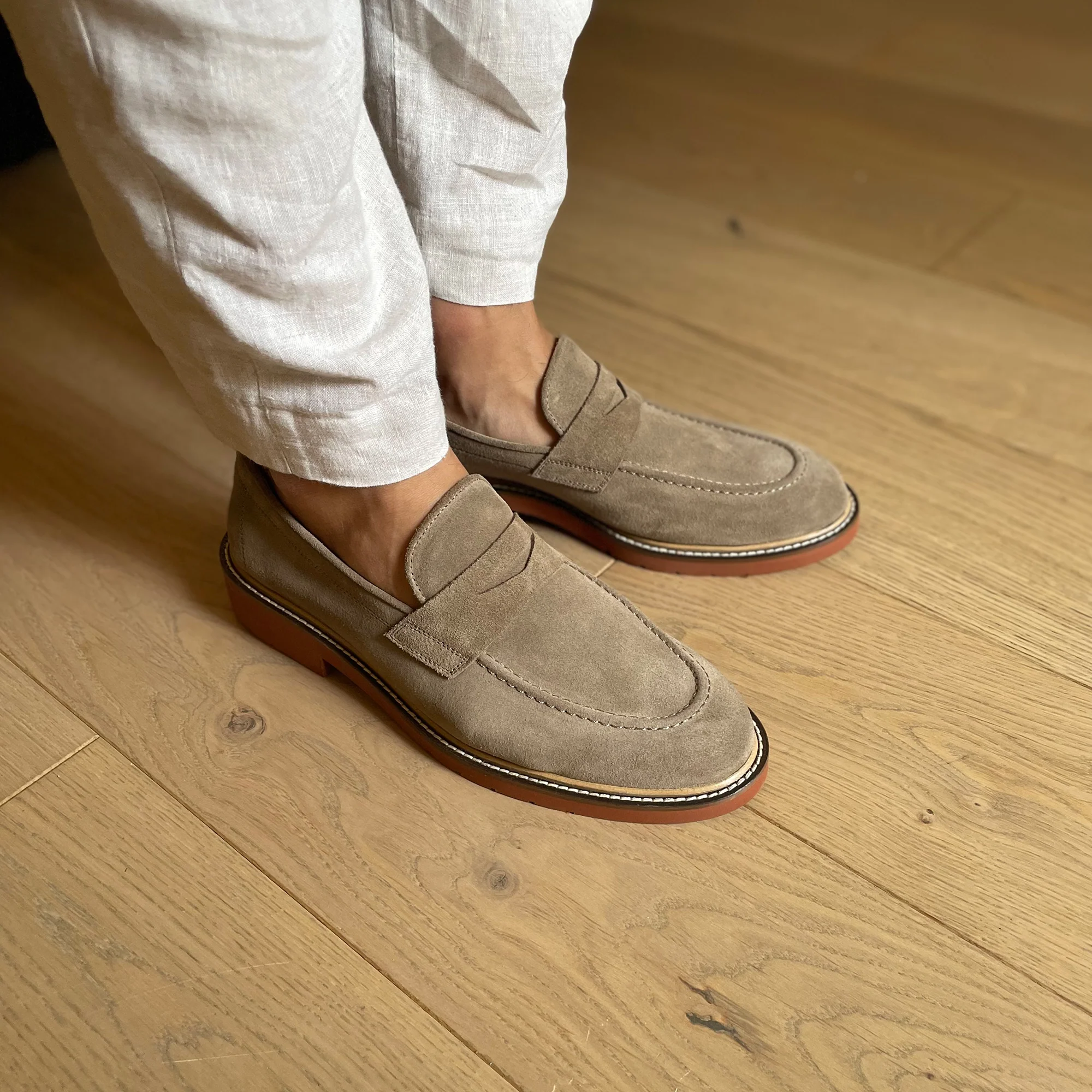 Mocassin d'été velours beige pour homme Lenno 703
