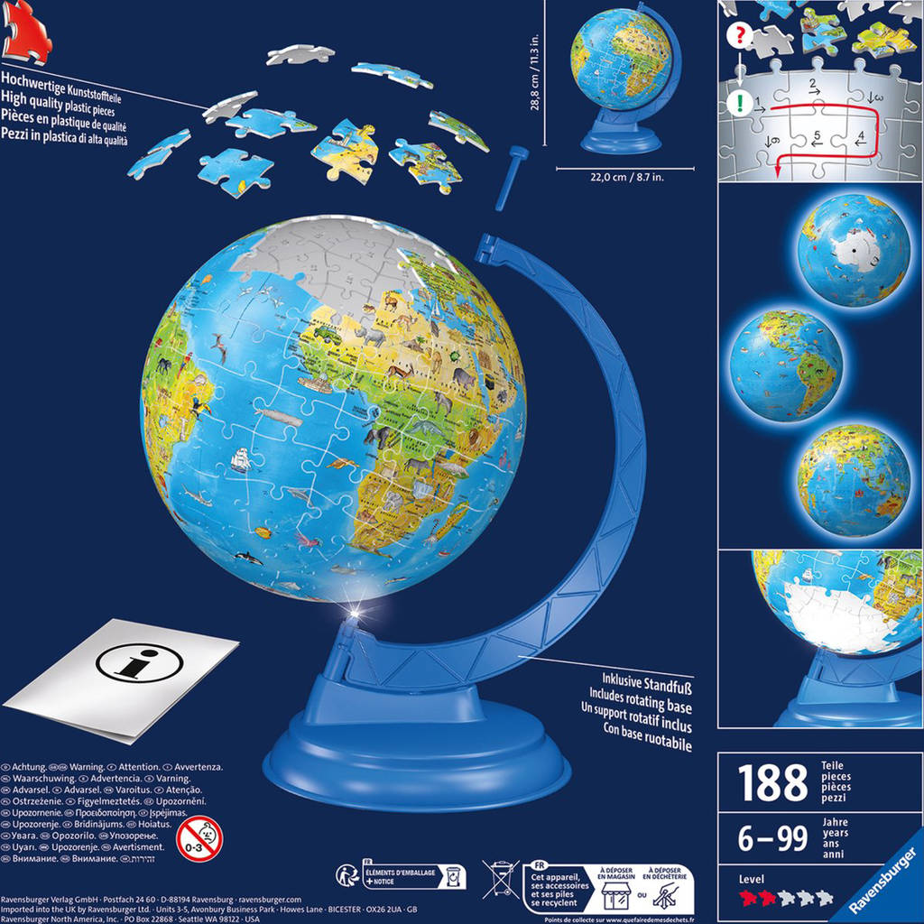 xxl kinder globe night edition engelstalig 3D puzzel 180 stukjes