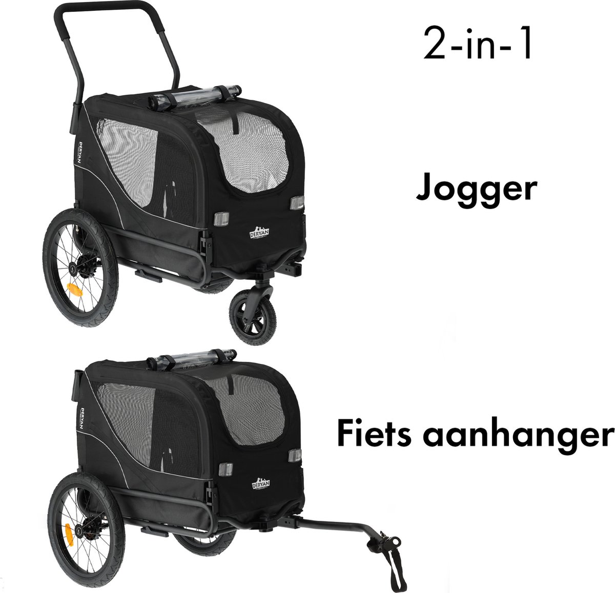Deryan 2-in-1 opvouwbare hondenfietskar