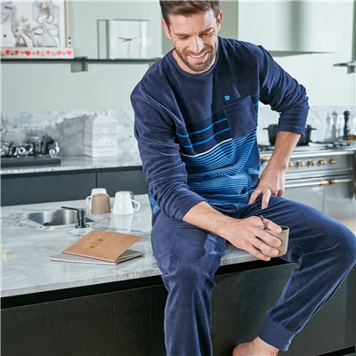 Pyjama homme velours rayé