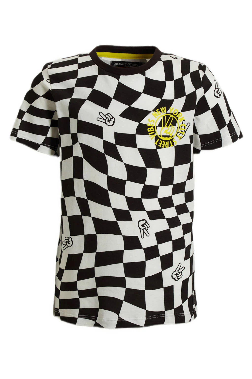 Orange Stars T-shirt Pedro met all over print zwart/wit