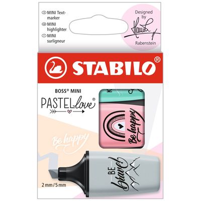 STABILO BOSS MINI Pastellove - Pack de 3 mini surligneurs - couleurs assorties
