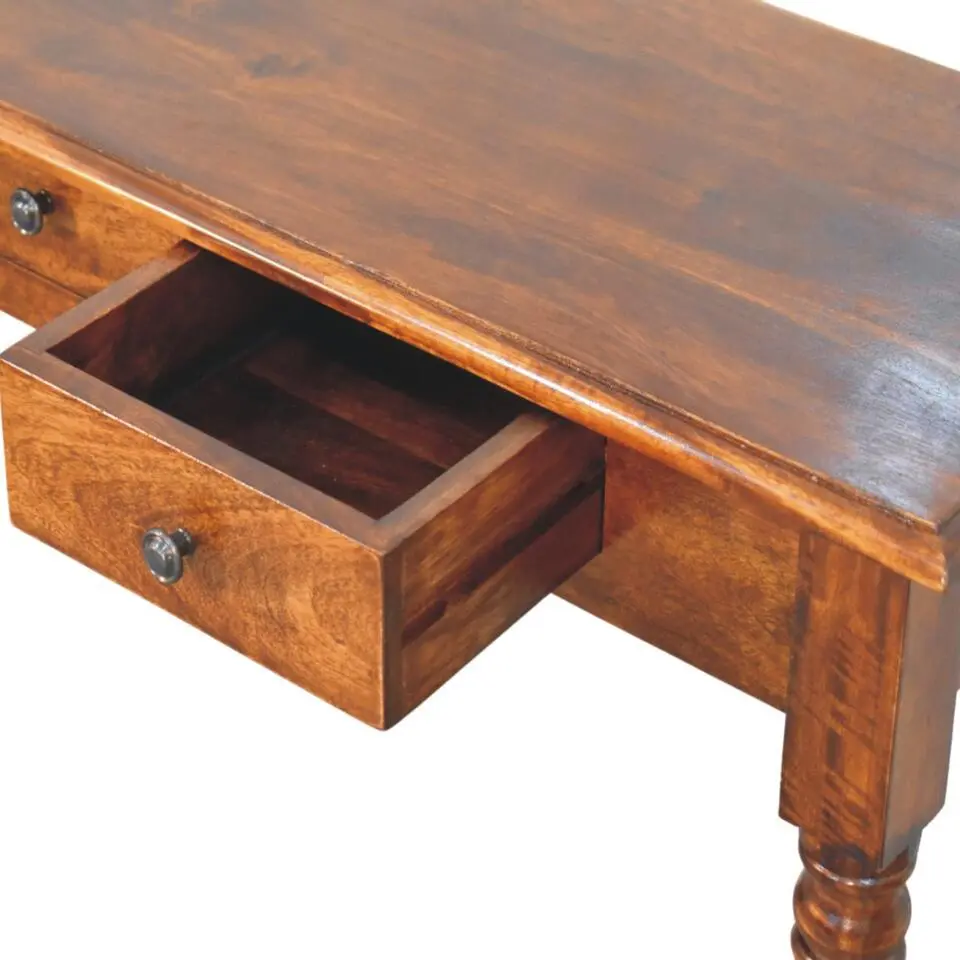 Gedraaide Poten Chestnut Console, 3 Lades, Donkerbruin