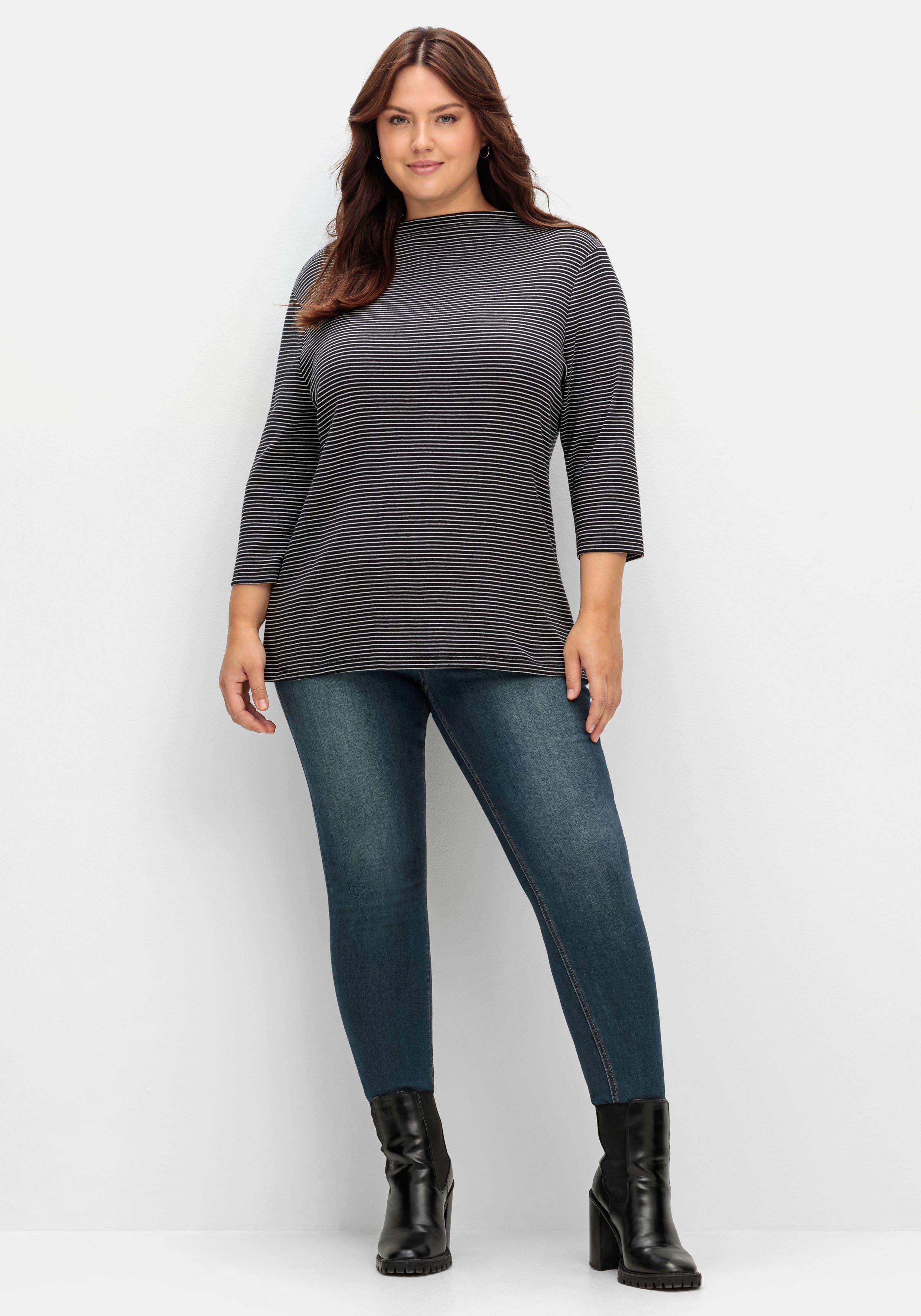Gestreiftes Shirt mit 3/4-Arm und U-Boot-Ausschnitt