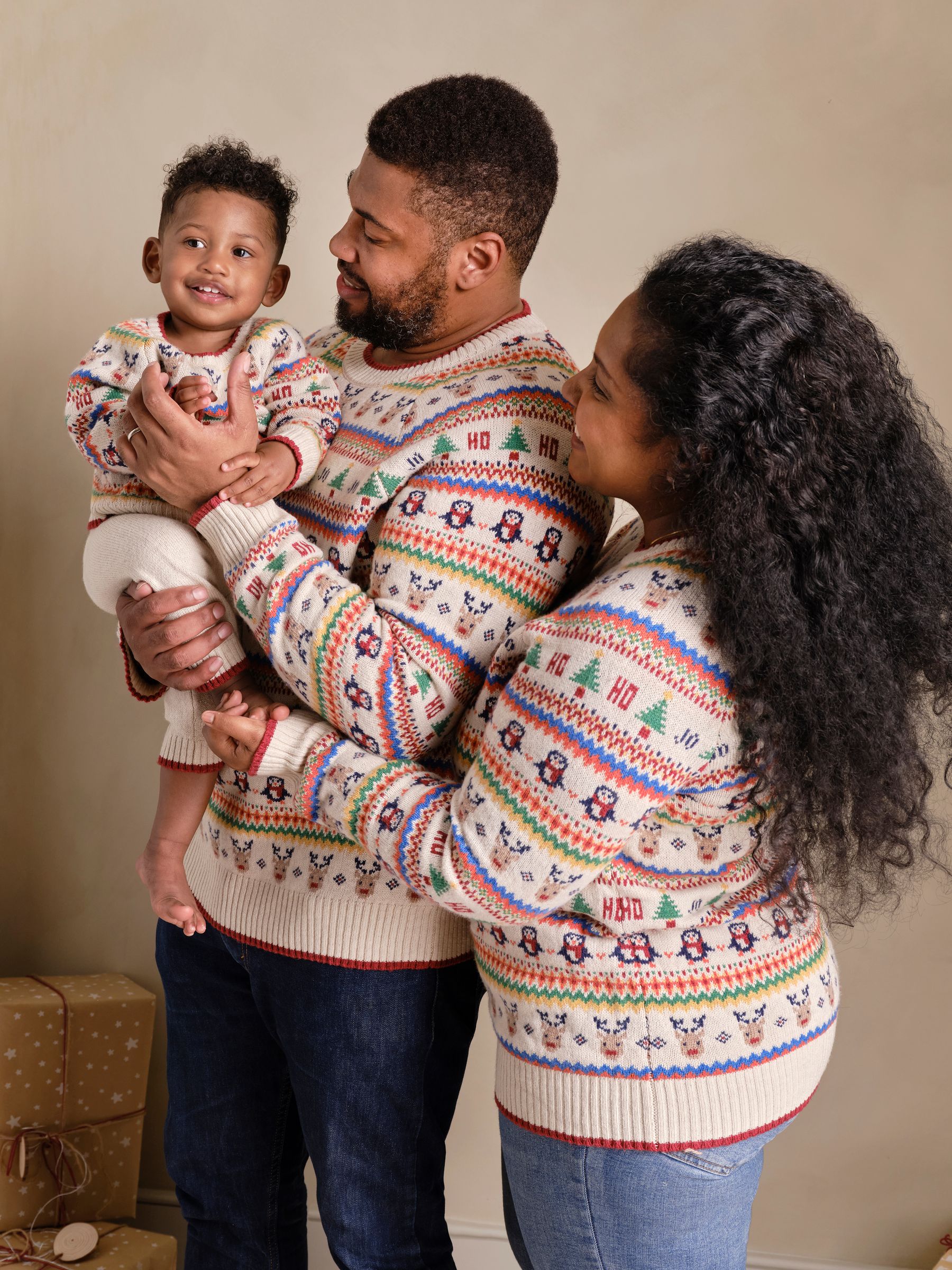 Jojo Maman Bébé Gebreide kerstmis feestelijke vriendjes fair isle-patroon trui