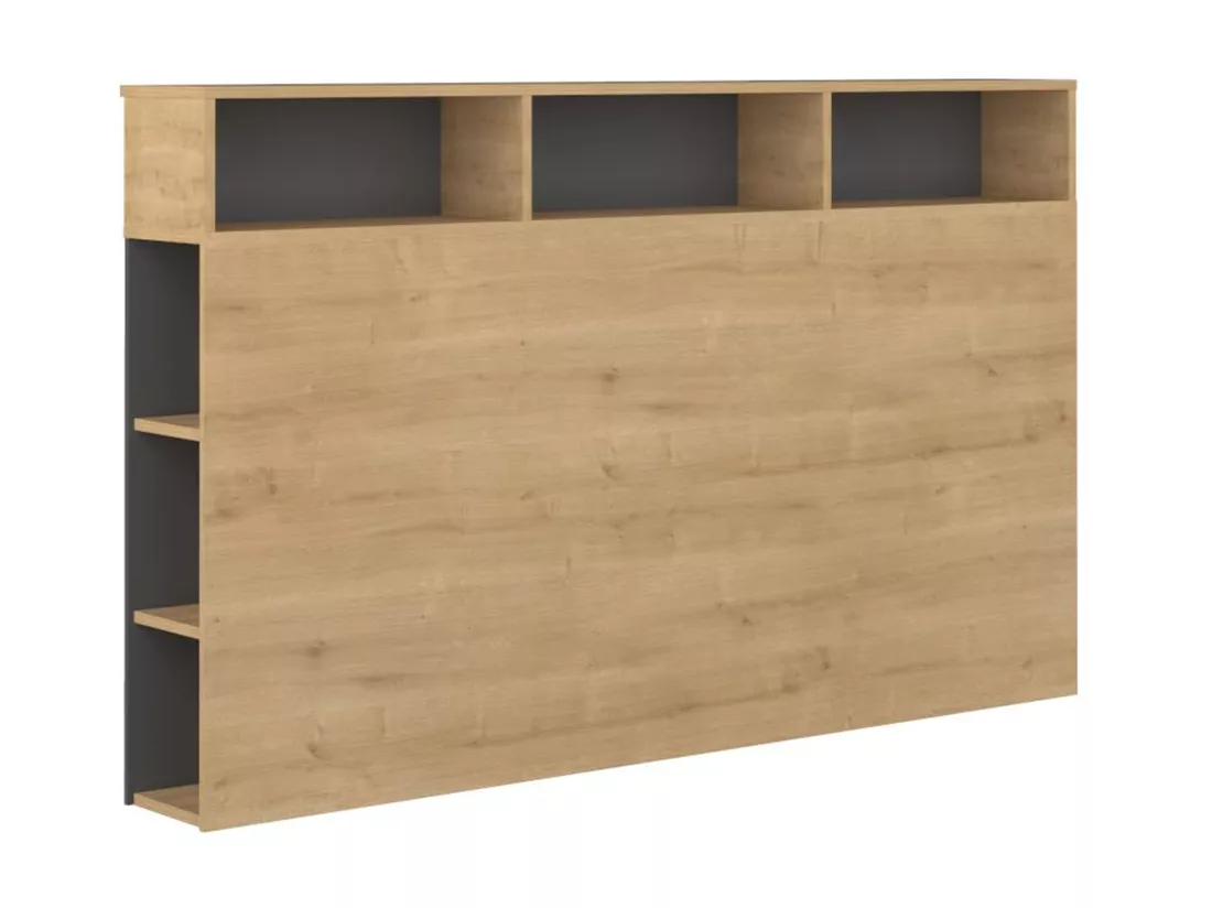 Tête de lit avec rangements NASTIA - 160 cm - Chêne et anthracite