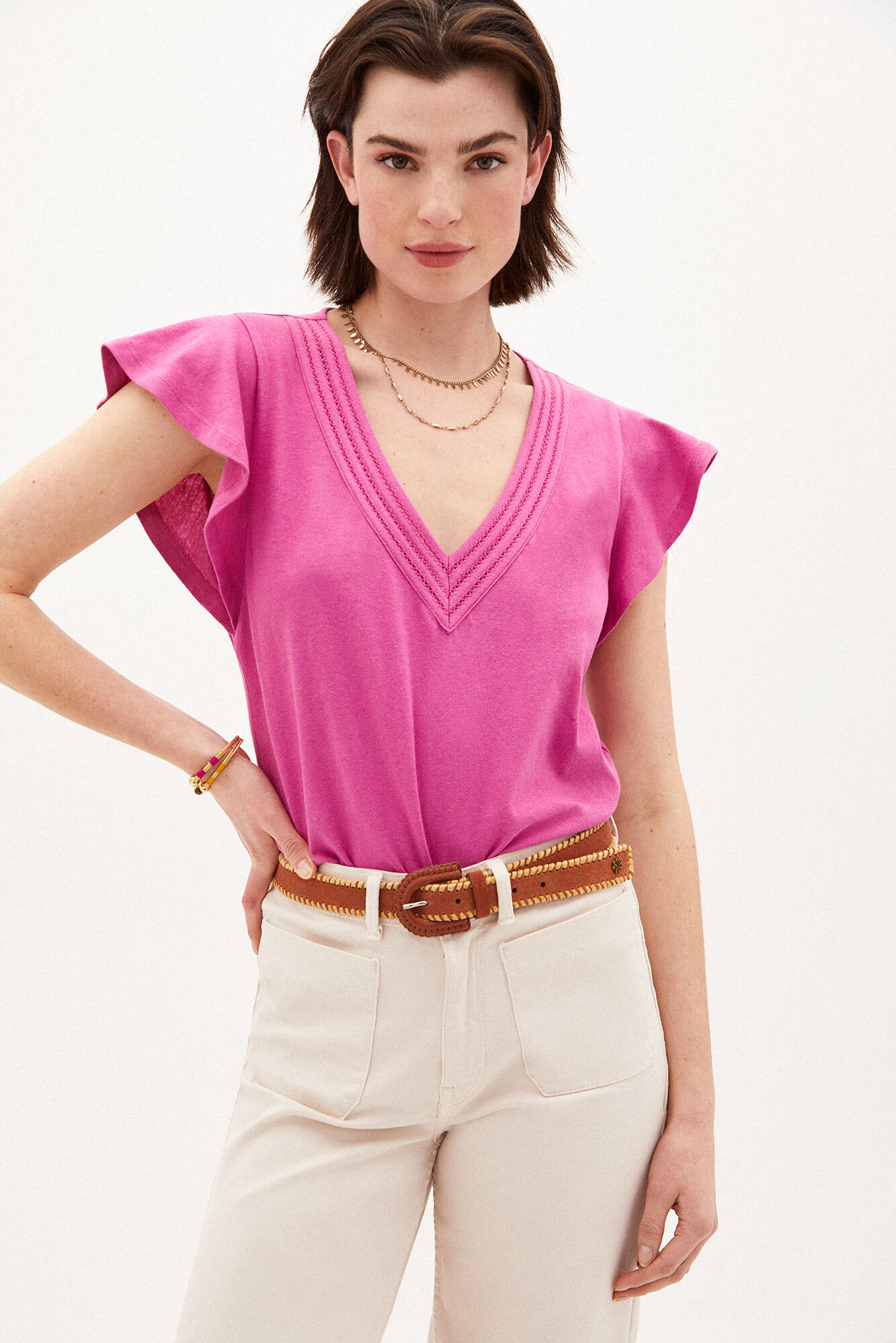 Camiseta Vicky de linho e algodão - Rosa