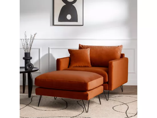 Villabon - Fauteuil XL en velours pieds épingles noirs : Couleur - Rouille