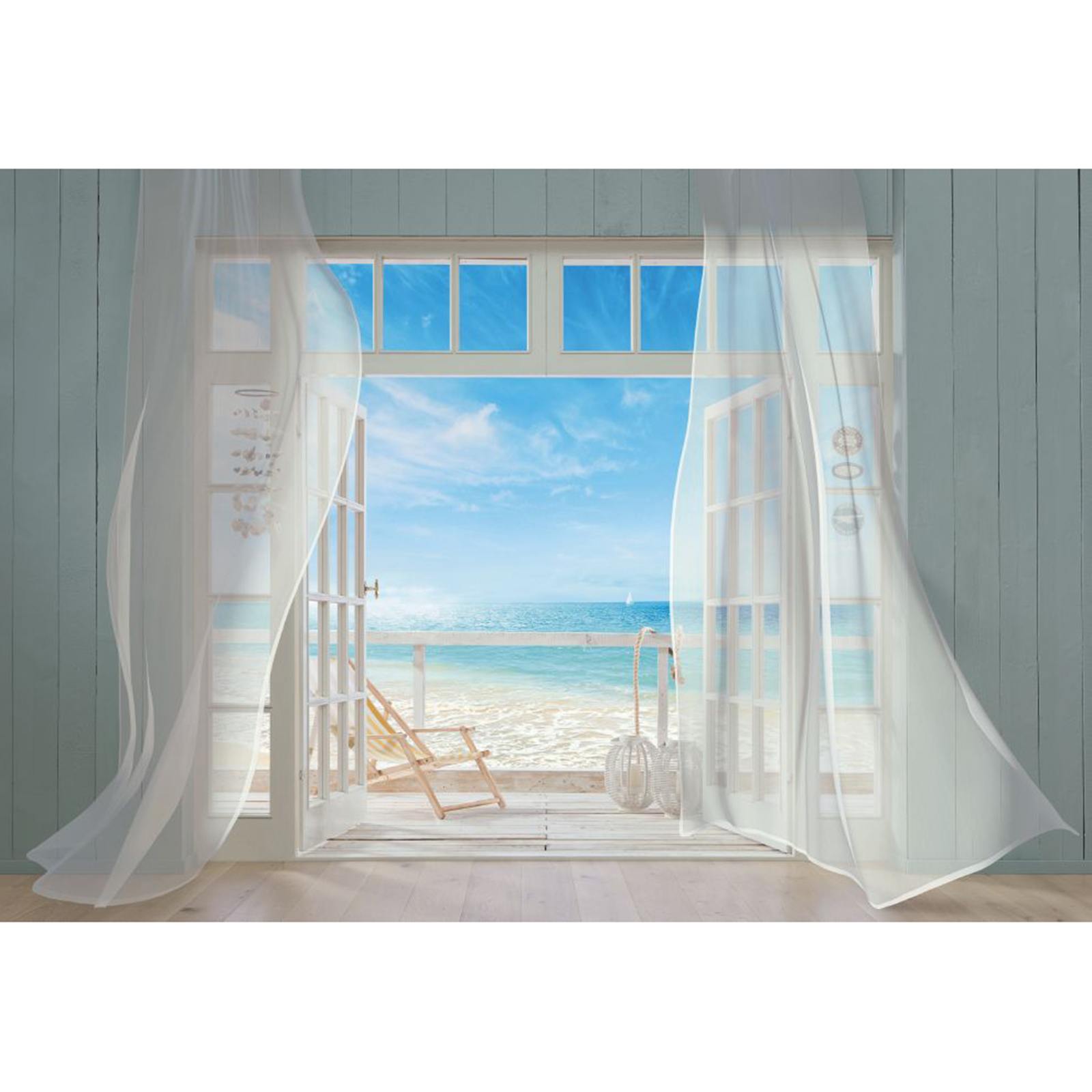 Papier-Fototapete MALIBU - blau-weiß - 368x254 cm