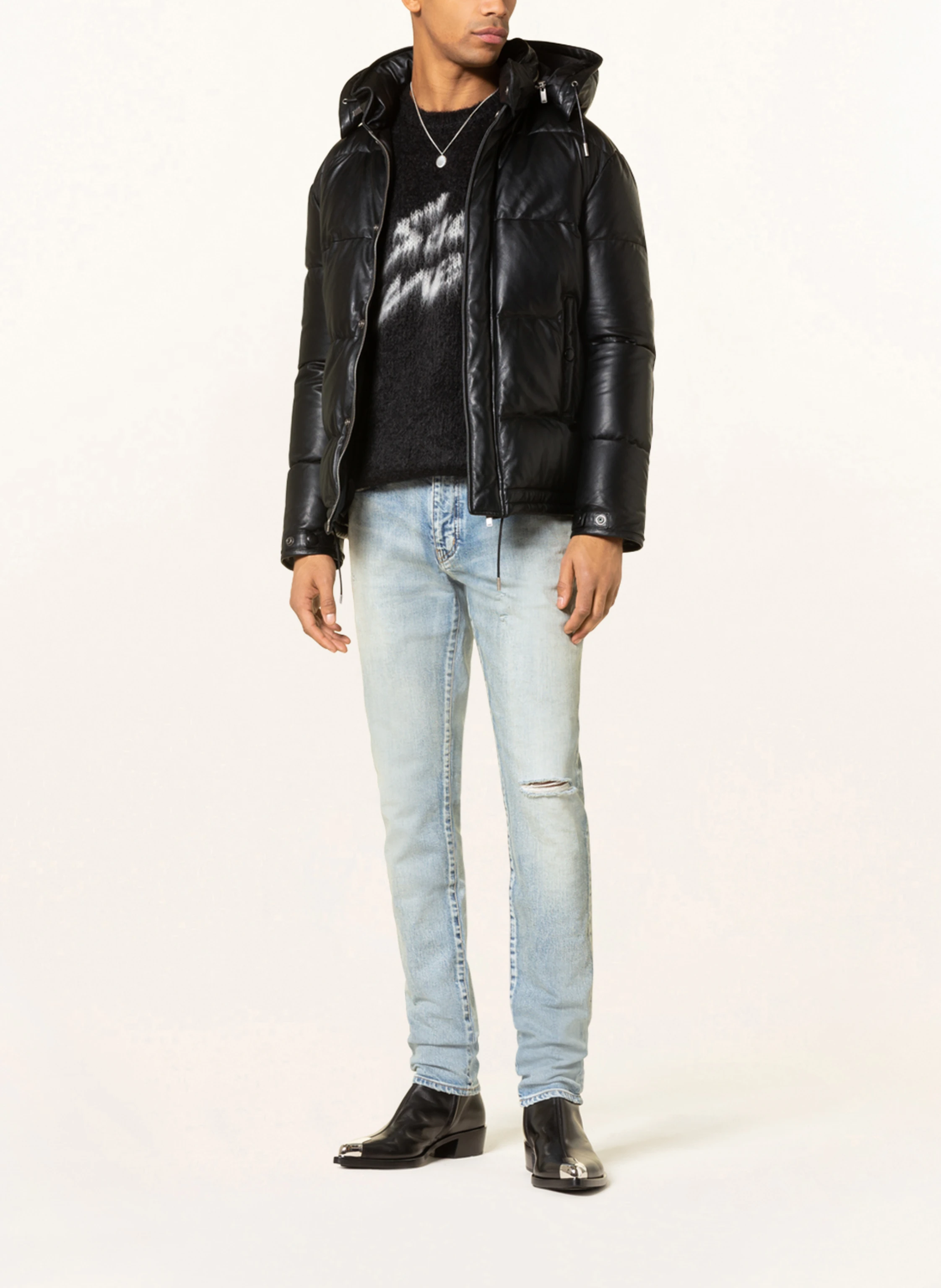SAINT LAURENT Daunenjacke aus Leder mit abnehmbarer Kapuze