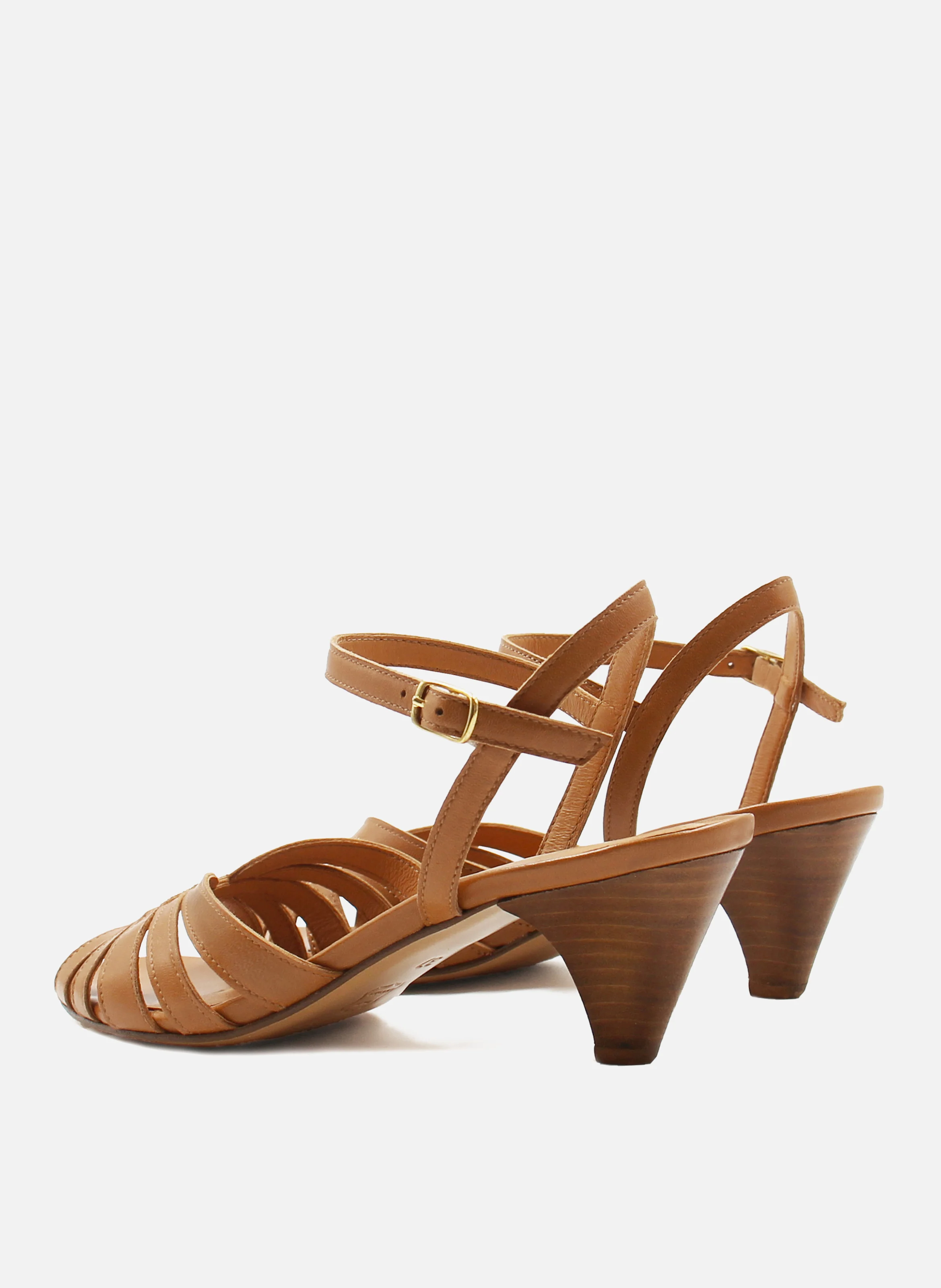 Sandales moyen talon brides cuir lisse | Marron