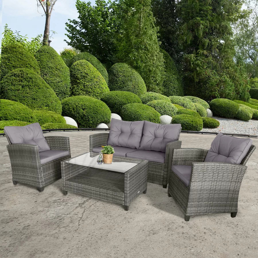 Outsunny Gartengarnitur mit Kissen grau