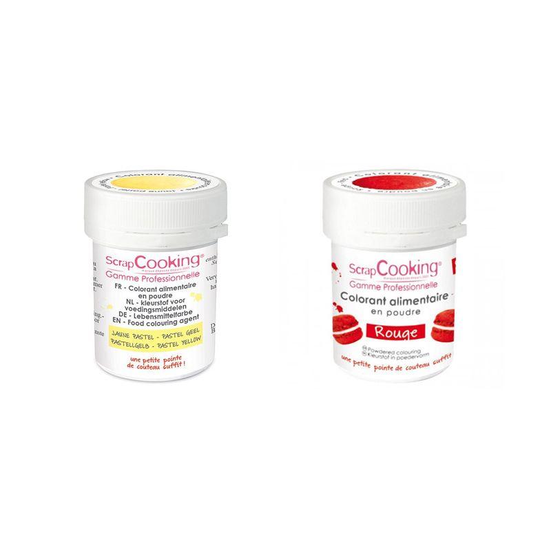 2 colorants alimentaires en poudre - jaune pastel-rouge Scrapcooking