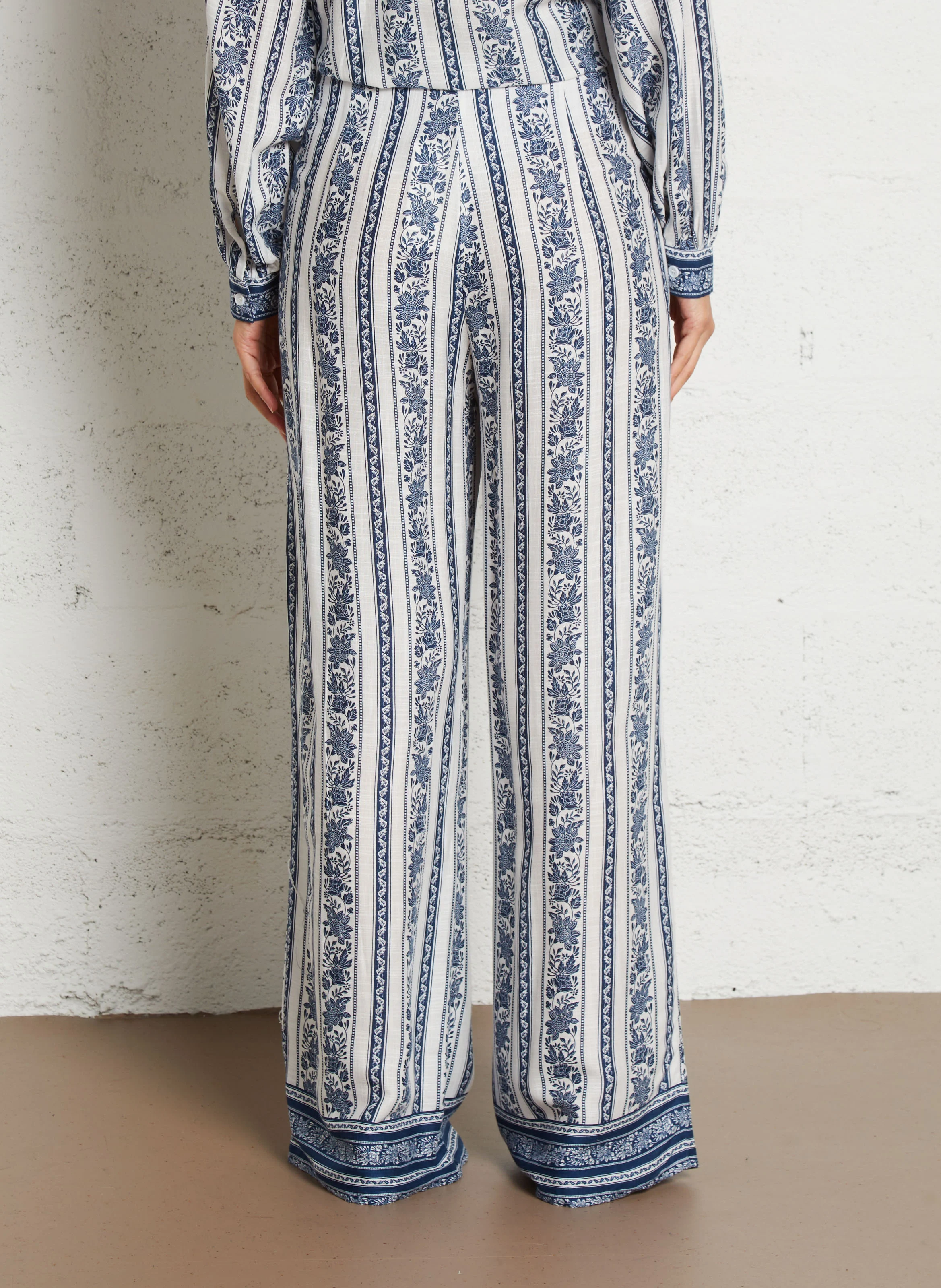 PAULINE - Pantalon droit imprimé | Bleu