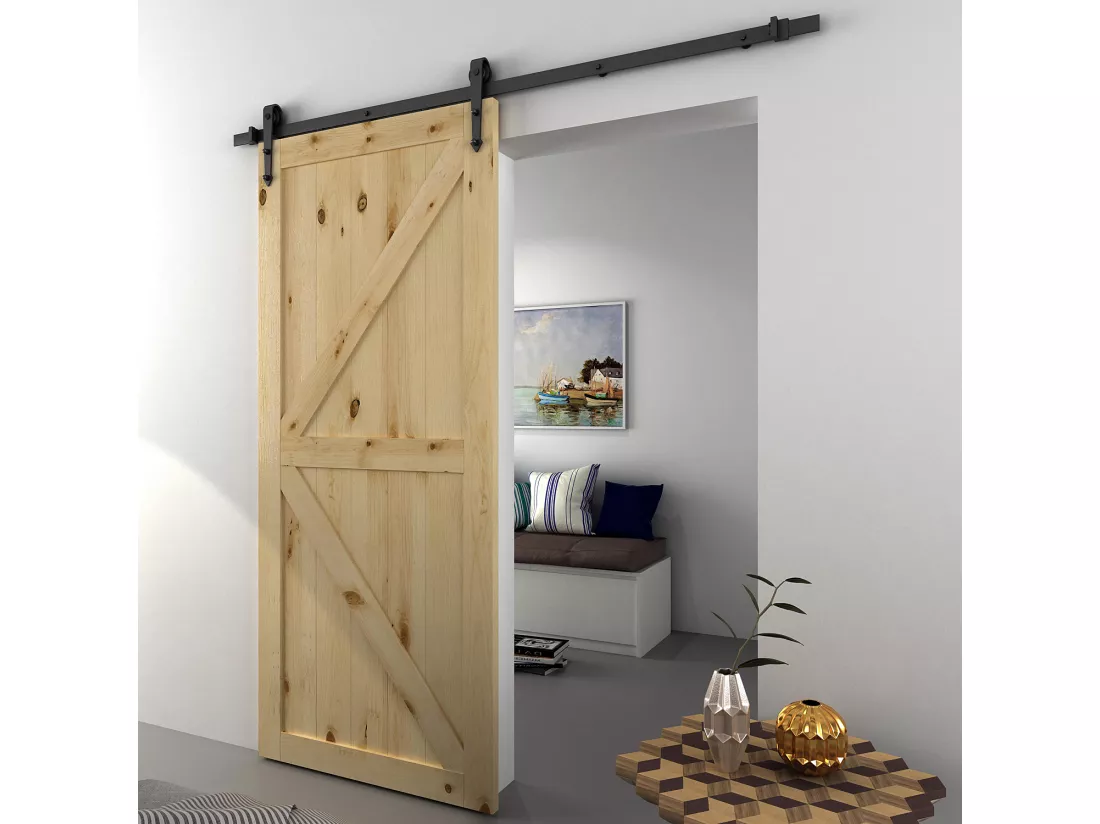 HOMCOM Kit de porte coulissante système galandage pour porte épaisseur 35-45 mm largeur max. 1 m charge max. 100 Kg acier brun foncé