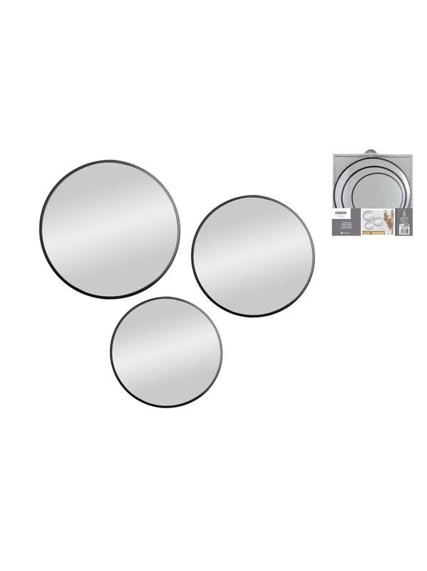 SET 3 MIROIRS DECO A SUSPENDRE NOIR METAL