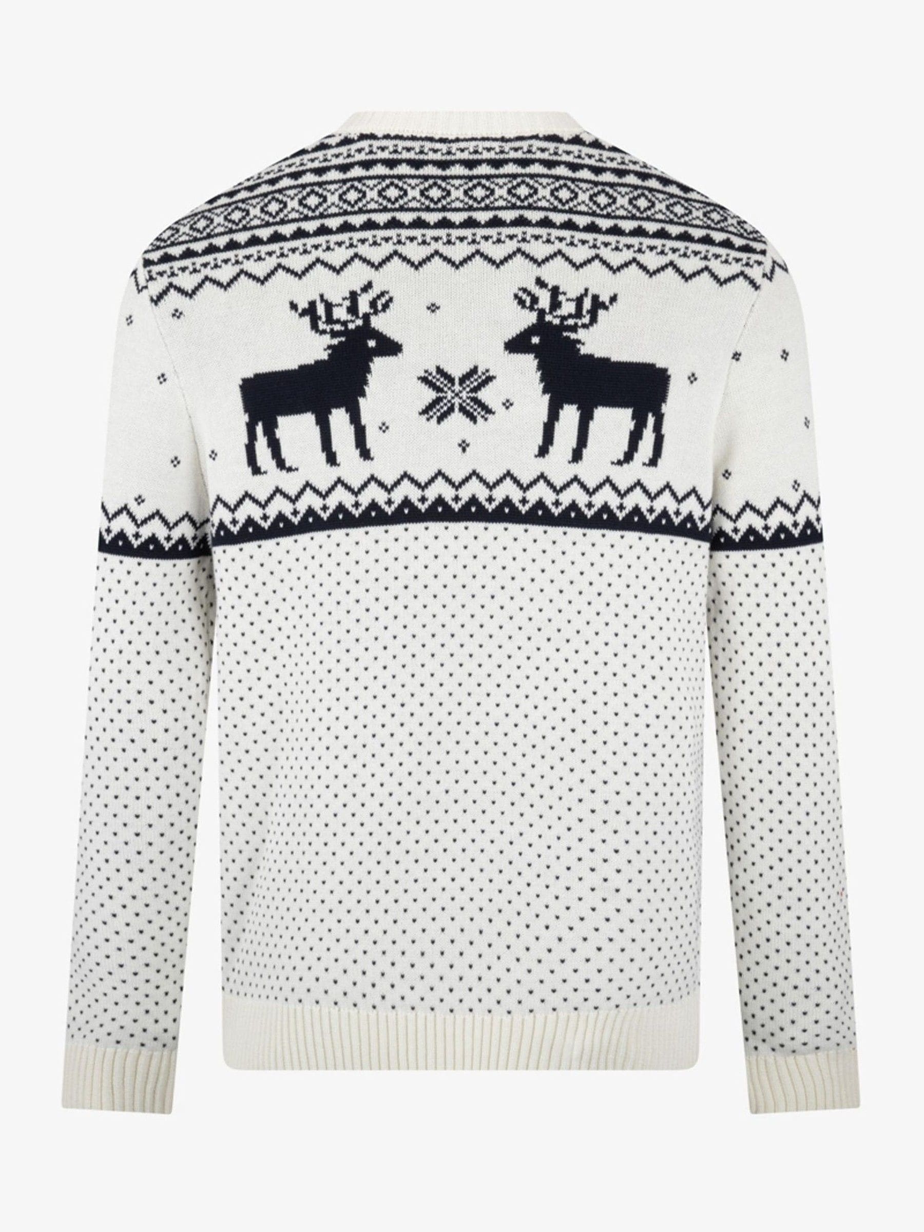Crème - Kerstmis rendiertrui met Fairisle-patroon