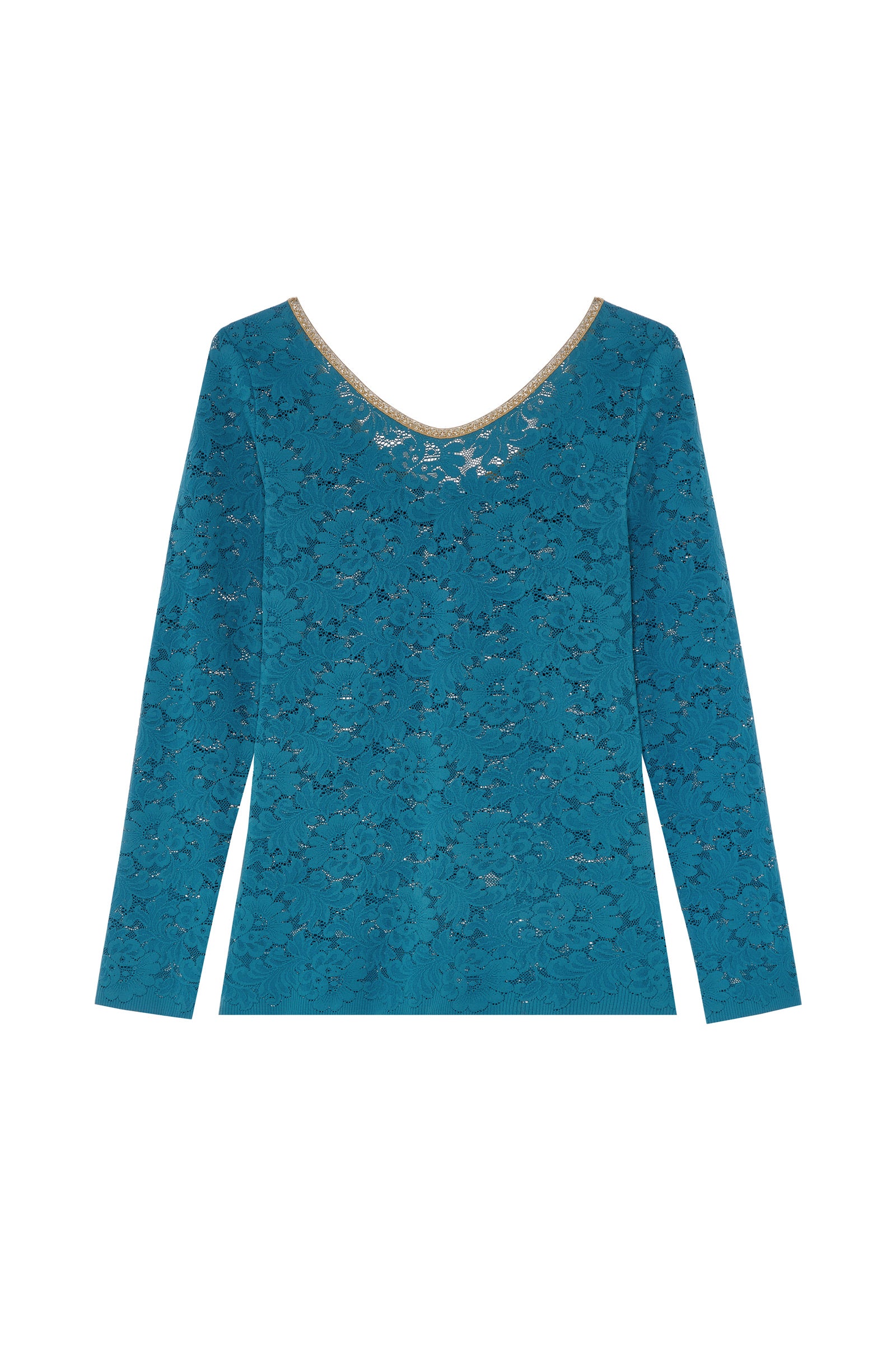 aria Top bleu persan manches longues en dentelle et lurex Persan