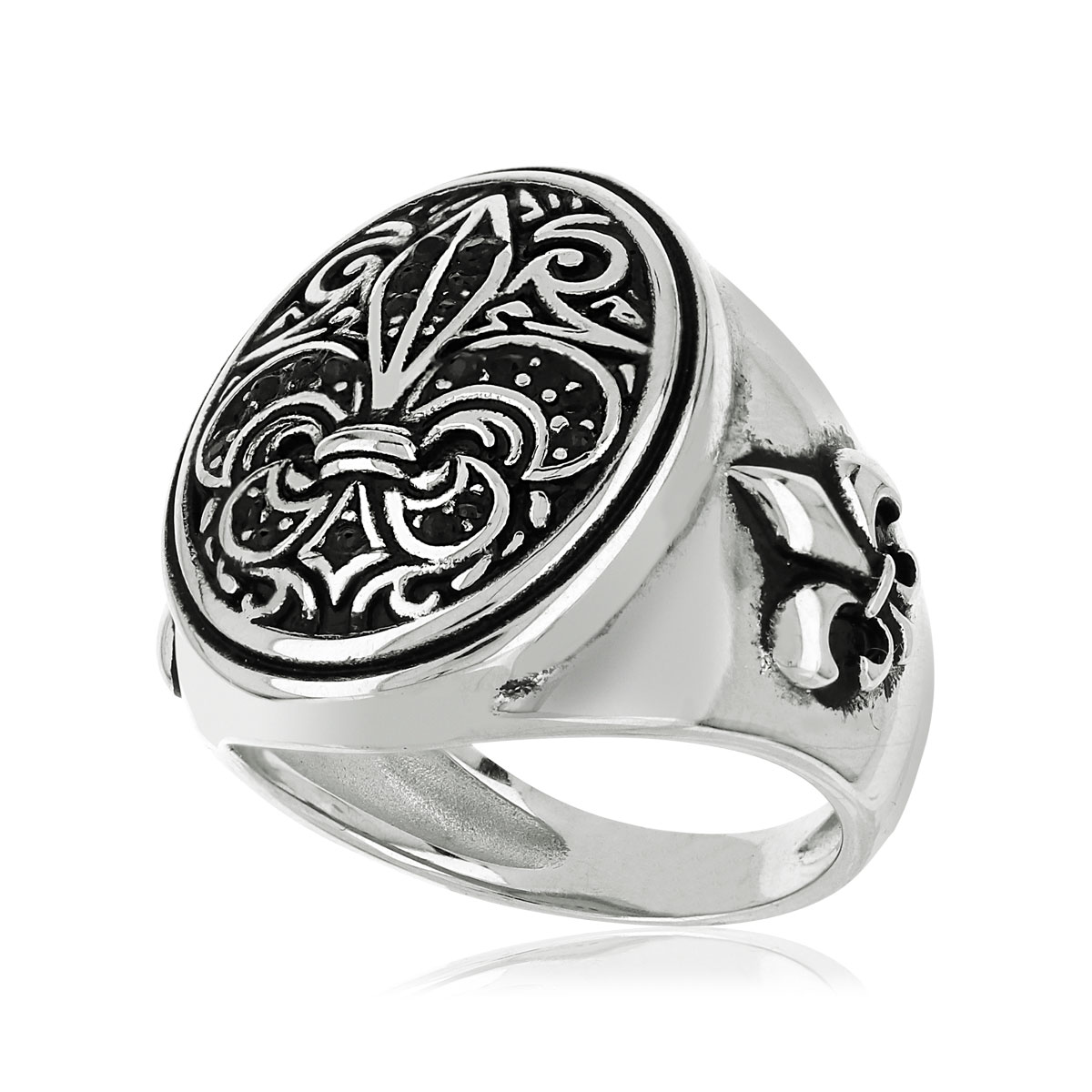 Bague argent 925 fleur de lys zirconias noirs