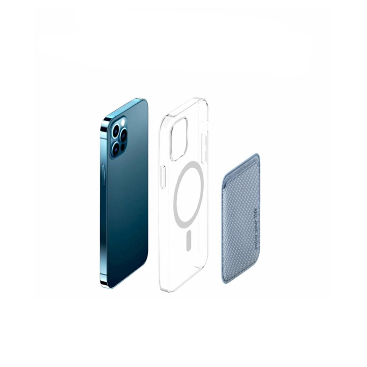 Magnetische MagSafe iPhone Leder Wallet Kreditkarten Halterung in Carbon Optik - Hellblau