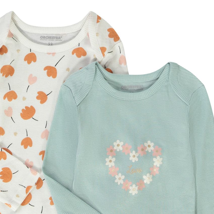 Lot de 5 bodies en rib fantaisie pour bébé fille - Bleu moyen