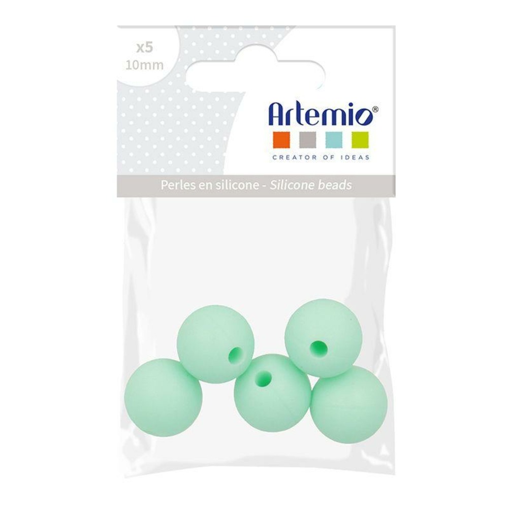 5 perles silicone rondes - 10 mm - vert d'eau