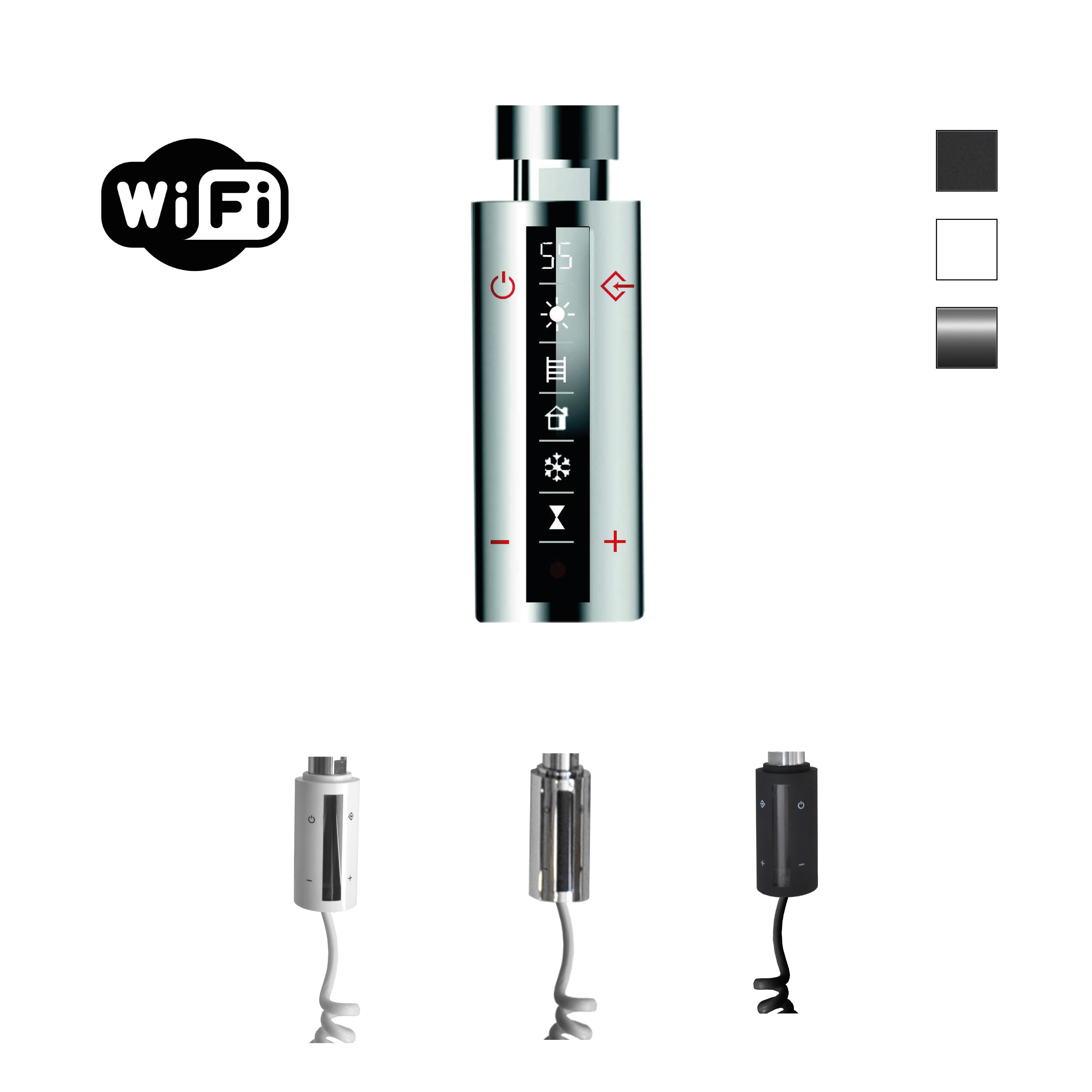 Sanicare elektrische design radiator 60x112cm gunmetal met WiFi en thermostaat links chroom