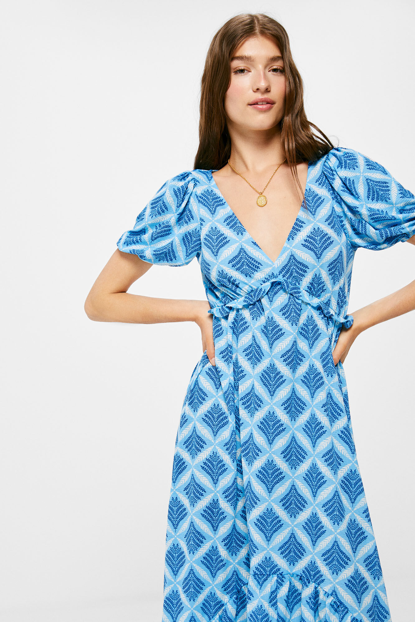 Vestido midi com estampa geométrica - Azul