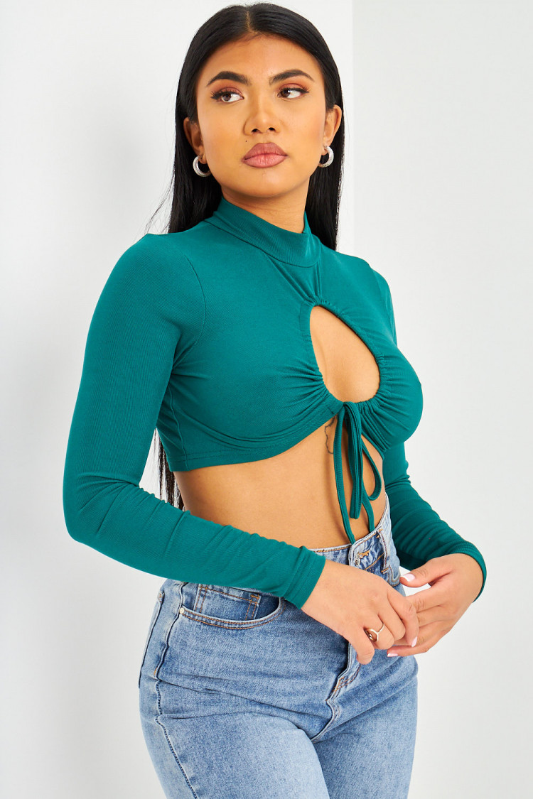 Crop top vert ajouré à la poitrine