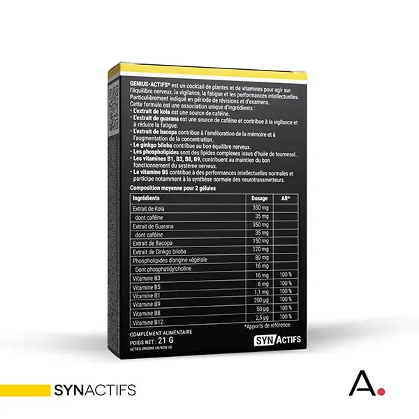 Aragan - Synactifs - Geniusactifs® - Memória - Bacopa - 30 comprimidos